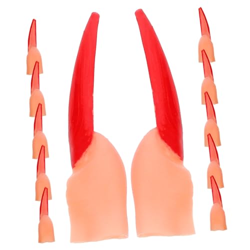FUNNETOYU 20 Stück Teiliges Halloween Fake Finger mit Roten Nägeln Gruselige Zombie Fingernägel Kunststoff Abdeckungen für Kostümpartys Lebensechte Halloween Requisiten für Rollenspiele und von FUNNETOYU
