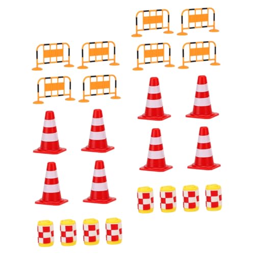 FUNNETOYU 24 Stück Teiliges Verkehrsabsperrspielzeug mit Roten Orangen Pylonen und Gelben Schutzbarrieren Pädagogisches Straßensicherheits zum Rollenspiel und Verkehrserziehung von FUNNETOYU