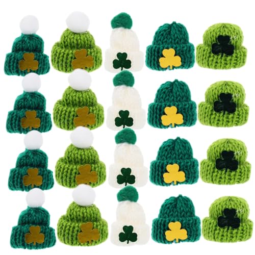 FUNNETOYU 25 Stück Mini-Strickmütze Mini-Mützen aus Wollgarn Mini-Zylinder keuchen Kleiner Hut Kappen Mini strickmützen Puppenmützen DIY St. Patty Day-Accessoires Miniatur-Strickmützen von FUNNETOYU