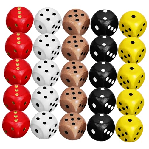FUNNETOYU 25 Stück Teiliges Bunte Holzwürfel Sechseitige Zahlenwürfel für Brettspiele und Rollenspiele Leicht Tragbar Vielseitige Freizeitwürfel für Spielspaß und Festivalgebrauch von FUNNETOYU