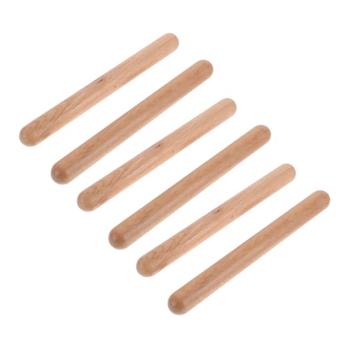 FUNNETOYU 3 Paare Rhythmussticks aus Massivem Hartholz Percussion Schlaginstrumente für Anfänger Natürliche Farbe für Musikalische Früherziehung und Rhythmusförderung von FUNNETOYU