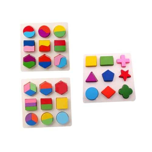 FUNNETOYU 3 STÜCKE Teiliges Holz Geometry Board mit Farbigen Formen Puzzlespielzeug für Frühe Lernförderung Kinderentwicklung Form und Farberkennung der Konzentration und Feinmotorik von FUNNETOYU