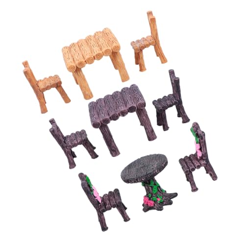 FUNNETOYU 3 Sätze Miniatur Resin Möbel Mikrolandschaft Dekoration Stabiles Detailreiches Harz Tisch und Stuhl Modell für DIY Feengarten und Puppenhaus von FUNNETOYU