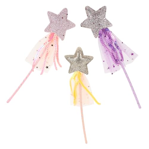 FUNNETOYU 3 Stück Glitzernde Feenstäbe mit Sternförmiger Spitze aus Tüll und Pailletten für Kleine Mädchen für Geburtstag Halloween und Rollenspiele von FUNNETOYU