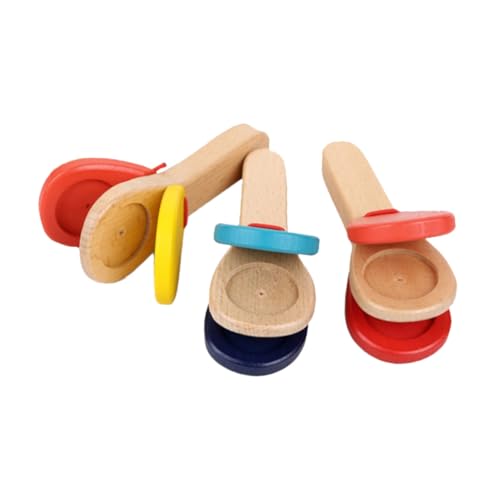 FUNNETOYU 3 Stück Holz Kastagnetten Teilig mit Griffen Sicheres Percussion Musikinstrument für Junge Mädchen und Kleinkinder Sensorischen und Musikalischen Entwicklung Zufällige Farbe von FUNNETOYU