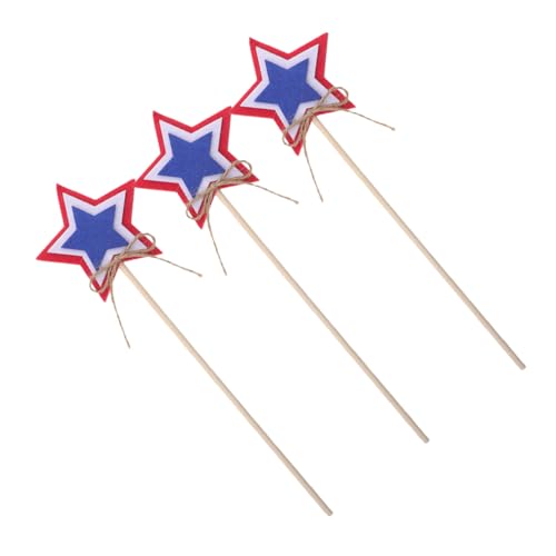 FUNNETOYU 3 Stück Independence Day Fairy Wands aus Filz und Holz Handliche Patriotische Stern Sternenfeenstäbe für Partydekoration und Feierlichkeiten Langlebig und Sicher zum Teilen von FUNNETOYU