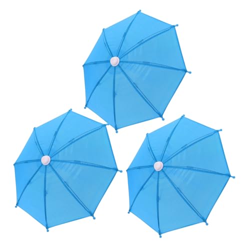 FUNNETOYU 3 Stück Mini-Regenschirm Miniatur-Zubehör klein winzig Puppe Dollhouse Regenschirm Miniatur Regenschirmmodell Regenschirm zur Dekoration Kompakter Regenschirm Polyester Blau von FUNNETOYU