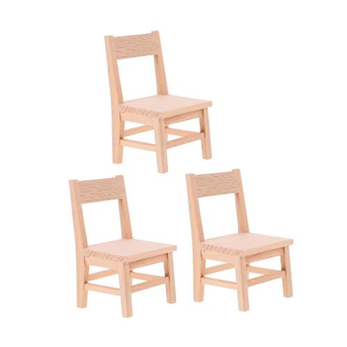 FUNNETOYU 3 Stück Miniatur Holzstuhl für Puppenhaus Realistische Stabile Mini Holzstühle als Puppenmöbel für Wohnzimmer Esszimmer und DIY Dekoration von FUNNETOYU