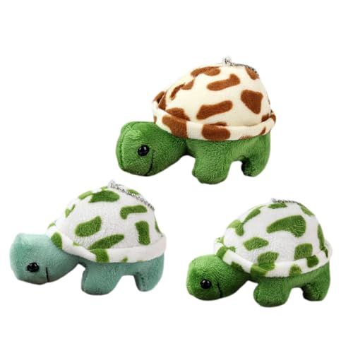 FUNNETOYU 3 Stück Plüsch Schildkröten Anhänger Kuscheliges Langlebiges Schlüsselanhänger Charms in Braun Dunkelgrün und Hellgrün Weiche Stofftier Deko für Taschen Rucksäcke und von FUNNETOYU