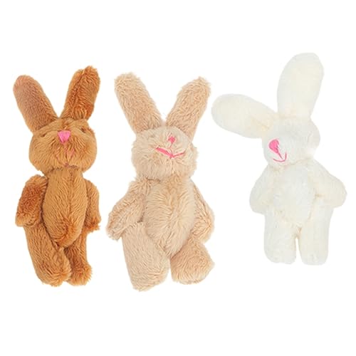 FUNNETOYU 3 Stück Teiliges Kleine Kaninchen Weiche Niedliche DIY Hase Anhänger in Braun Hellbraun und Weiß Leicht Tragbar als Schlüssel oder Taschenanhänger für Dekoration von FUNNETOYU
