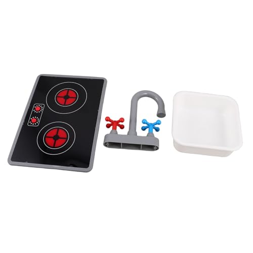 FUNNETOYU 3 Stück Teiliges Küchen-spielset mit Realistischem Elektronischem Induktionskochfeld Spielwaschbecken und Wasserhahn Licht Soundeffekte Tragbares Zubehör für Fantasievolles Kochen von FUNNETOYU