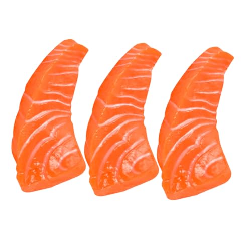 FUNNETOYU 3 Stück Teiliges Künstliche Lachsscheiben Simulation Lifelike PVC Dekoration Fotografie Requisiten Desktop Ornamente für Sushi Party Food Modelle von FUNNETOYU