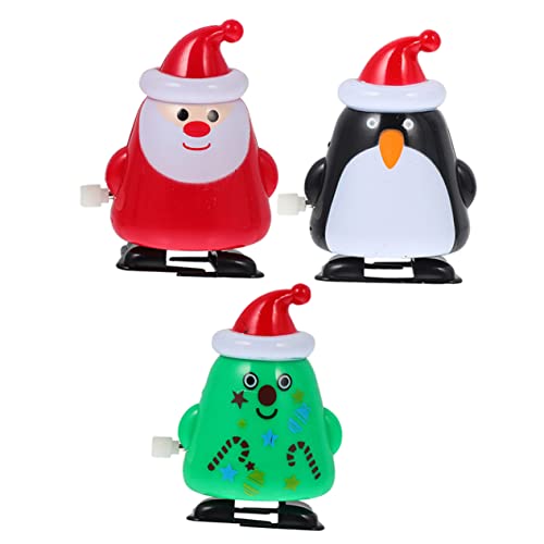 FUNNETOYU 3 Stück Teiliges Weihnachts Aufziehspielzeug mit Weihnachtsmann Tannenbaum und Pinguin Kompakte Spielzeugfiguren aus Kunststoff Lustige Weihnachtsdeko und Geschenkideen von FUNNETOYU
