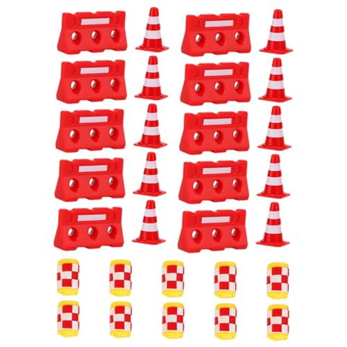 FUNNETOYU 30 Stück Teiliges Mini verkehrszeichen spielset mit Roten Kegeln Roten Absperrungen und Gelben Schutzbehältern Realistische Straßensimulation für Pädagogisches Lernspielzeug zur von FUNNETOYU