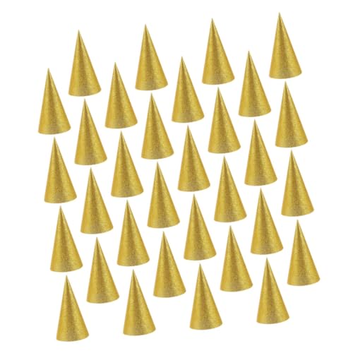 FUNNETOYU 36 Stück Teiliges Kindergeburtstags Partyhüte aus Papier Kleine Goldene Kegelhüte Leichte Geburtstagsmützen für Fotos und Feiern Dekorative Partyhüte für Handgefaltet und von FUNNETOYU