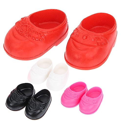 FUNNETOYU 4 Paare Miniatur Puppenschuhe Flache Puppenaccessoires in Rot Rosa Langlebige Verschleißfeste und Dekorative Schuhe für Puppenhaus und Mädchenpuppen von FUNNETOYU