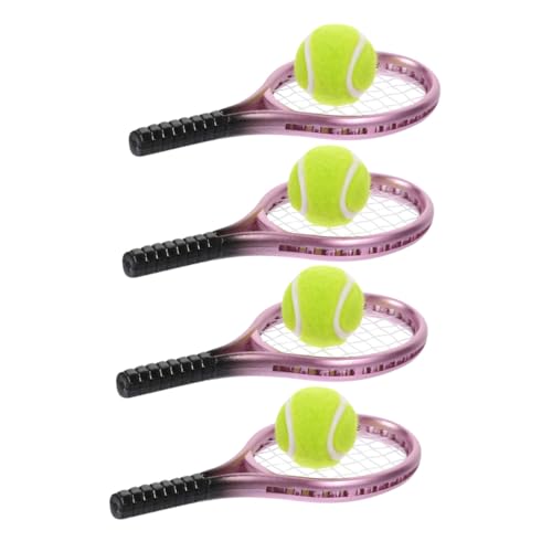 FUNNETOYU 4 Sätze Miniatur Tennisschläger und Bälle Realistische Kunststoff Tennis Deko Tragbares Mini Sportequipment für Puppenhaus Detailreiche Miniatur Tennis Set für Spiel und Bastel von FUNNETOYU