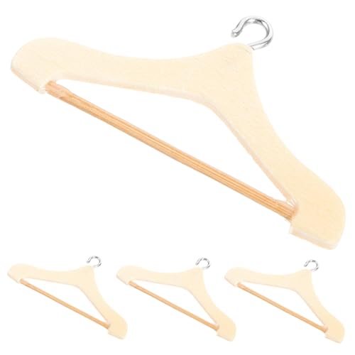 FUNNETOYU 4 Stck Miniatur Holz Kleiderbügel für Puppenkleidung Stabile Glatte Mini Kleiderbügel aus Holz und Metall Platzsparend und Langlebig für Puppenhäuser und Bjd Doll Accessoires von FUNNETOYU