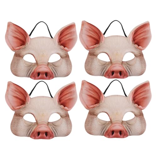 FUNNETOYU 4 Stück Halbe Gesicht Tiermaske Schwein Atmungsaktive Vielseitige Kostüm-maske für Halloween Karneval Maskenball Cosplay und Partyveranstaltungen von FUNNETOYU