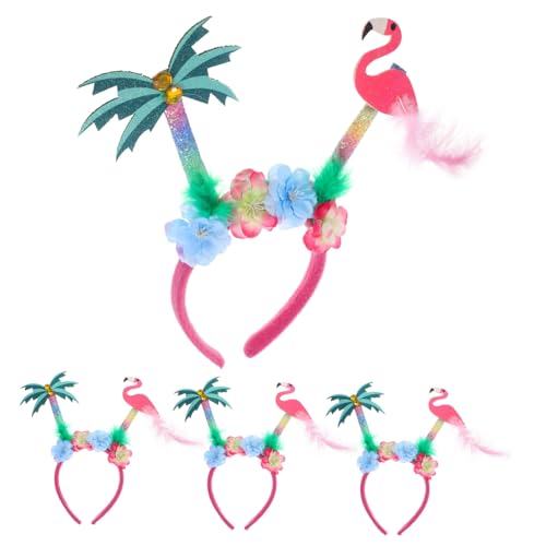 FUNNETOYU 4 Stück Teiliges Hawaii Stirnband mit Flamingo und Motiv Weiche Bequeme Party Haarreifen für Sommer Strand Luau und Kostümfest Langlebig und Leicht zu Tragen von FUNNETOYU