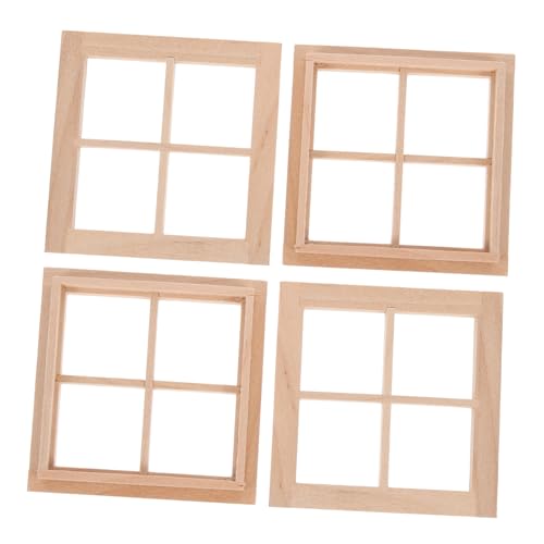 FUNNETOYU 4 Stück Teiliges Mini Holzfensterrahmen für Puppenhaus Realistisches Modell mit Glatter Oberfläche Dekoratives Puppenhaus Zubehör für Miniaturlandschaften und Wohnraumgestaltung von FUNNETOYU