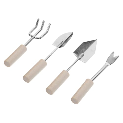 FUNNETOYU 4 Stück Teiliges Miniatur Gartenwerkzeug aus Zinklegierung und Holz Dekorative Miniatur Gartengeräte für Puppenhaus und Feengarten Geeignet als für Gartenliebhaber und Mini Haus von FUNNETOYU