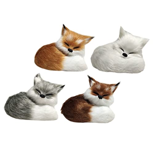 FUNNETOYU 4 Stück Teiliges Plüsch Fuchstier Detailgetreues Weiches Stofftier Ornament Lebensechte Tierfigur für Wohnkultur und Kinderspielzeug Hochwertige Mikro Landschaftsdekoration von FUNNETOYU