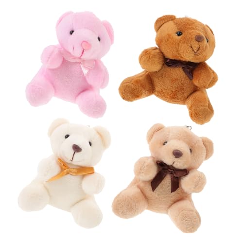 FUNNETOYU 4 Stück Teiliges Plüsch Schlüsselanhänger mit Flauschigen Bären Anhängern Weiche Kuscheltiere als Handtaschen Charms und Dekorative Anhänger Sitzende Bären in Pastellfarben von FUNNETOYU
