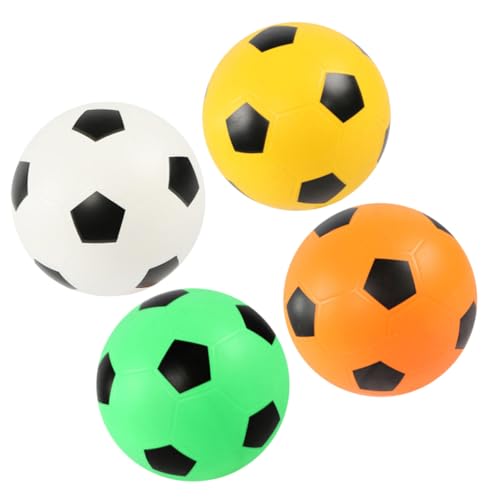 FUNNETOYU 4 Stück Teiliges Soft Schaumstoff Fußball Leichter Bouncy Ball Farblich Sortiert Weiß Gelb Orange Grün Weiches Sportspielzeug für Drinnen und Draußen Fördert Balance und Teamwork von FUNNETOYU