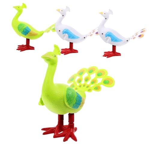 FUNNETOYU 4 Stück Teiliges Wind Up Lustige Cartoon Pfau Laufspielzeuge für Mechanisches Bunte Tierfiguren Pädagogisches Lernspielzeug Weiß Grün von FUNNETOYU