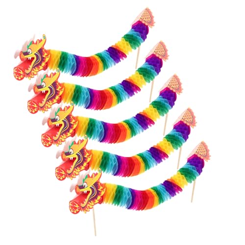 FUNNETOYU 5 Stück 5-teiliges Drachen-Deko Set Chinesisches Neujahrsfest Bunte DIY Bastelmaterialien Robuste Tisch- und Wanddekoration für das Mondneujahrsfest und Foto-Requisiten von FUNNETOYU