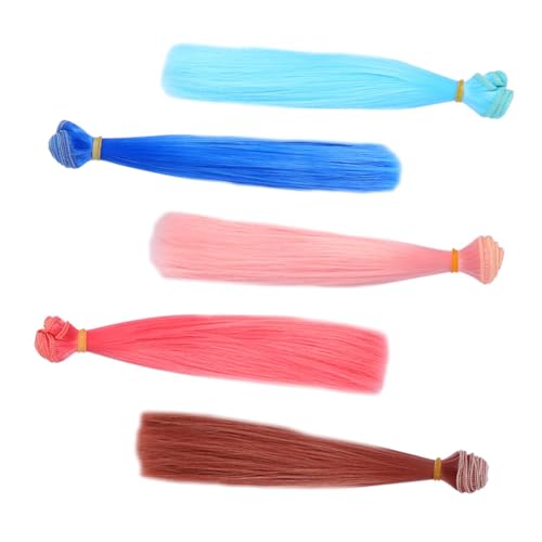 FUNNETOYU 5 Stück Hochtemperaturfaser Puppenhaarverlängerung Gerade Synthetische Haarsträhnen Bastelhaar für DIY Puppenfrisuren Realistische Hitzebeständige Puppenhaarverlängerungen von FUNNETOYU
