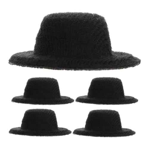 FUNNETOYU 5 Stück Mini-Hut Kappe Mini-Jazz-Hut Puppe Mini-Zylinder Aus Filz Winzige Formelle Miniaturhüte Am Kleinsten Minihüte Zum Basteln Miniaturhüte Für Partys Stoff Black von FUNNETOYU