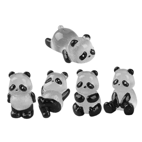 FUNNETOYU 5 Stück Miniatur Panda Figuren aus Resin Leuchtend im Dunkeln Niedliche Tierornamente für Garten Mikro Landschaft Tisch und Heimdekoration Kreative Mini Panda Garten Deko von FUNNETOYU