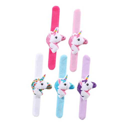 FUNNETOYU 5 Stück Teiliges Plüsch Einhorn Schnapparmband Bunte Kuschelige Tier Armbänder für Kindergeburtstag Partyzubehör Weiche Langlebige und Bequeme Kinderarmbänder von FUNNETOYU