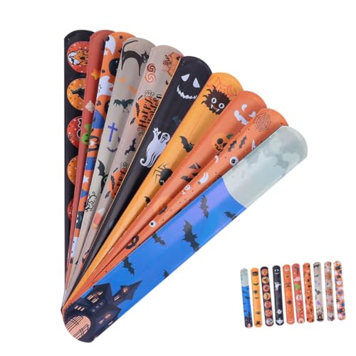 FUNNETOYU 50 Stück Teiliges Halloween Slap Bracelet aus Hochwertigem Langlebig und Sicher Einfache Handhabung für Party Mitgebsel und Geburtstag Tombola Preise von FUNNETOYU