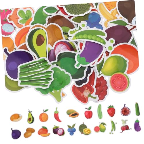 FUNNETOYU 50Stücke Cartoon Obst und Gemüseaufkleber für Lernhilfe für Kreative Projekte Sichere Materialien zum Scrapbooking und Gestalten von Laptops Fördert Vokabeln von FUNNETOYU