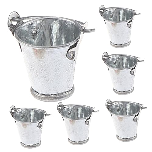 FUNNETOYU 6 Stück Miniatur Garten Eimer Metall Silberfarben Miniaturhaus Deko Filigrane Handwerkskunst Vielseitig Einsetzbar als Puppenhaus Ornament Foto Requisite von FUNNETOYU
