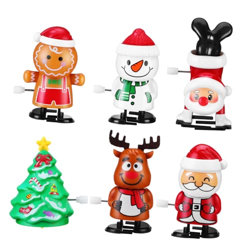 FUNNETOYU 6 Stück Teiliges Aufziehspielzeug Weihnachtsbaum Santa Schneemann Rentier Lebkuchenmann Halloween Party Bulk Geschenke für Mädchen Jungen aus Robustem Abs von FUNNETOYU