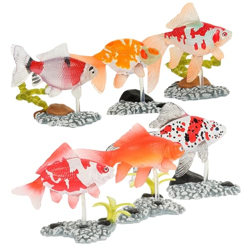 FUNNETOYU 6 Stück Teiliges Kleine Goldfisch Dekorationen mit Sockel Realistische Fischfiguren Desktop für Aquarium Dekoration und Verschönerung von FUNNETOYU