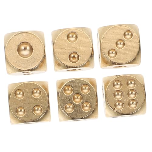 FUNNETOYU 6 Stück Teiliges Messing Würfelspielset Solide Kleine Würfel aus Massivem Messing Langlebige Spielwürfel für Erwachsene Party und Bar Accessoire Seitige Würfel für Brettspiele von FUNNETOYU