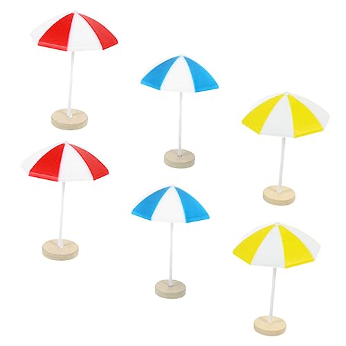 FUNNETOYU 6 Stück Teiliges Mini Sonnenschirm aus Realistische Stranddeko für Puppenhäuser Leichte Mikro Landschaftsfiguren in Rot Blau und Gelb für Themenpartys und Miniatur Szenerien von FUNNETOYU
