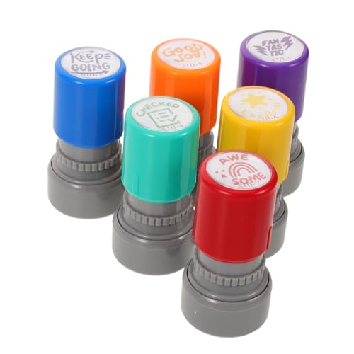 FUNNETOYU 6 Stück Teiliges Selbstfärbender Lehrer Stempel mit Niedlichen Motiven für Klassenzimmer als Aufgaben Belohnung und Feedback Fördert Motivation und Interaktives Lernen bei Kindern von FUNNETOYU