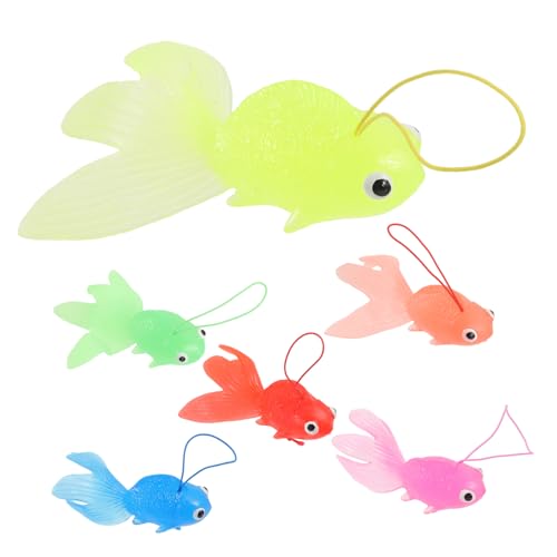 FUNNETOYU 6 Stück Teiliges Wasser aus TPR Halbtransparente Realistische Goldfisch Modelle Schwimmende Fischfiguren in Blau Grün Rot Gelb Orange Sicher für Aquarium Deko von FUNNETOYU