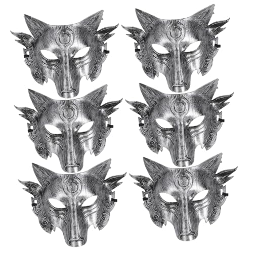 FUNNETOYU 6 Stück Wolf Kopf Halbgesichtsmaske für Erwachsene Halloween Cosplay Party Horror Gruselmaske Kreative Tierverkleidung Zubehör von FUNNETOYU