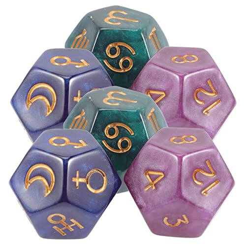FUNNETOYU 6 Teiliges Wahrsageset Dekorative Tarotwürfel Tischbrettspielwürfel Polyedrische Konstellationswürfel Kleine Requisiten Spielwürfel Spielzubehör von FUNNETOYU