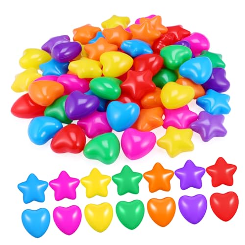 FUNNETOYU 60Stücke Bunte Ozeanbälle Herz und Sternform Bruchsichere Kunststoffbälle für Bällebäder Poolspielzeug und Kinderaktivitäten für Partys und Spielplätze von FUNNETOYU