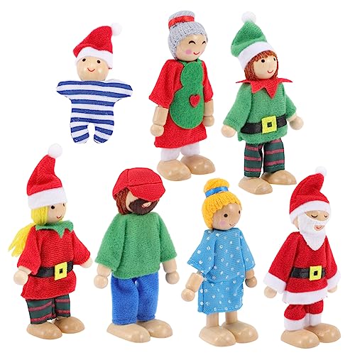FUNNETOYU 7 Stück Teiliges Holz Puppenfamilien Bewegliche Mini Puppen für Puppenhaus Fantasievolles Rollenspiel Weihnachten Geburtstag von FUNNETOYU