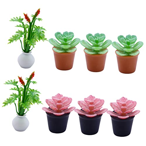 FUNNETOYU 8 Stück Miniatur Pflanzendekoration Teiliges Bonsai Modell für Puppenhaus und Mini Realistische Kunstpflanzen Rot Grün für Kreative DIY Projekte und von FUNNETOYU