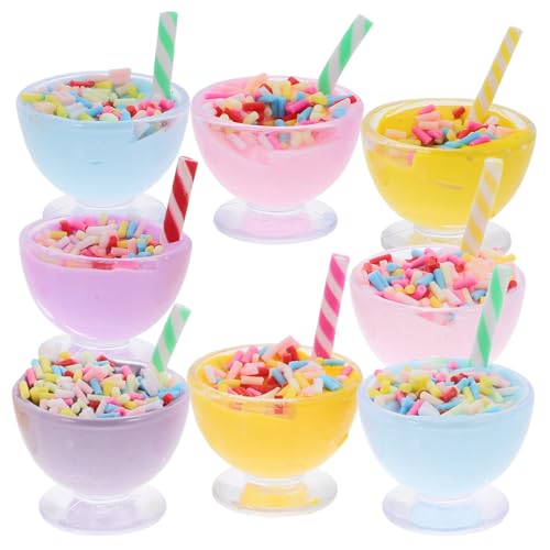 FUNNETOYU 8 Stück Teiliges Miniatur Eiscreme Dekorationsset aus Resin Realistische Puppenhaus Deko Bunte Mini Eissorten für Mikrolandschaften und Langlebig und Detailreich Gestaltet von FUNNETOYU